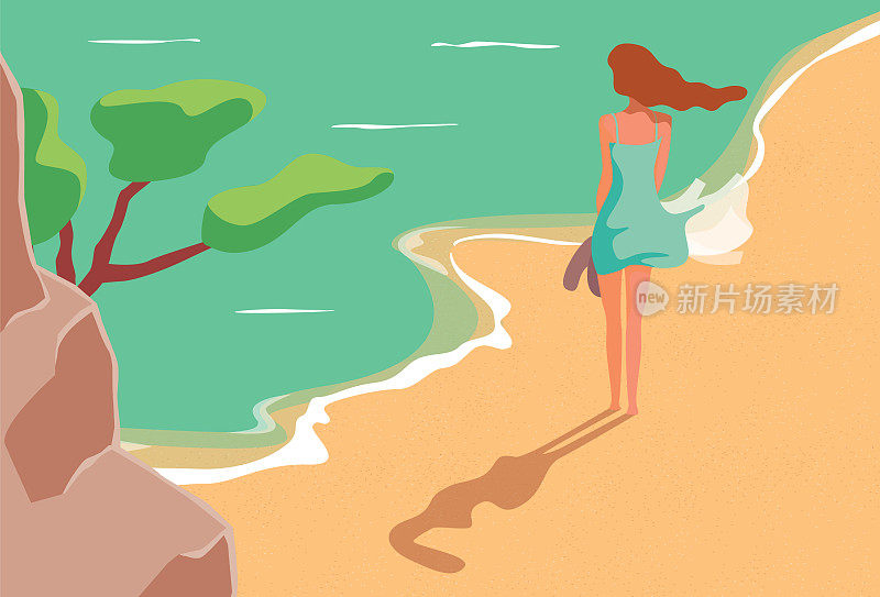 在海滩上散步的女人