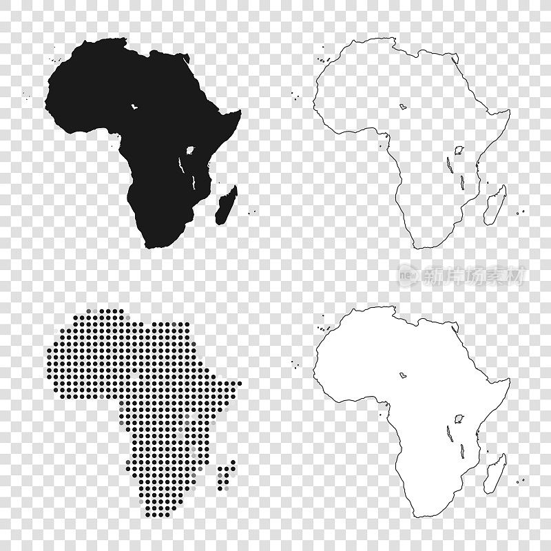非洲地图设计-黑色，轮廓，马赛克和白色