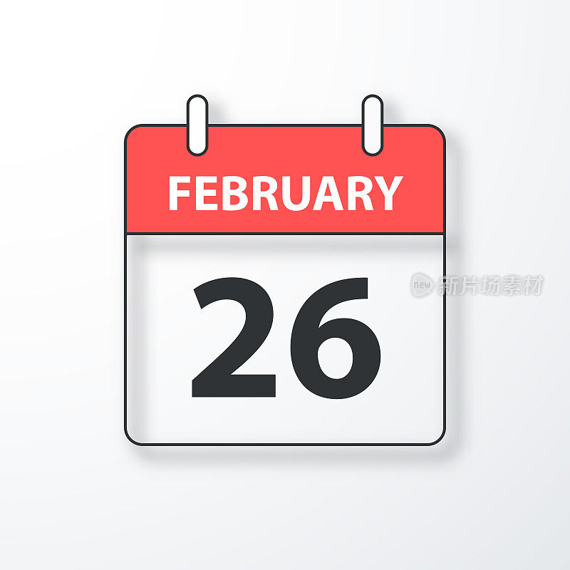 2月26日-每日日历-黑色轮廓与阴影在白色背景