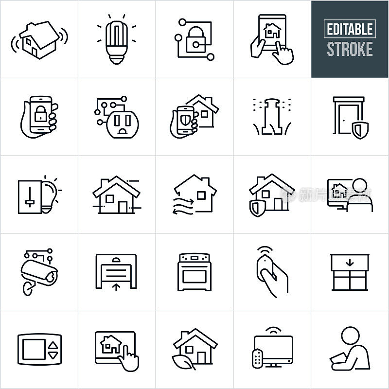 家庭自动化细线图标-可编辑的笔触