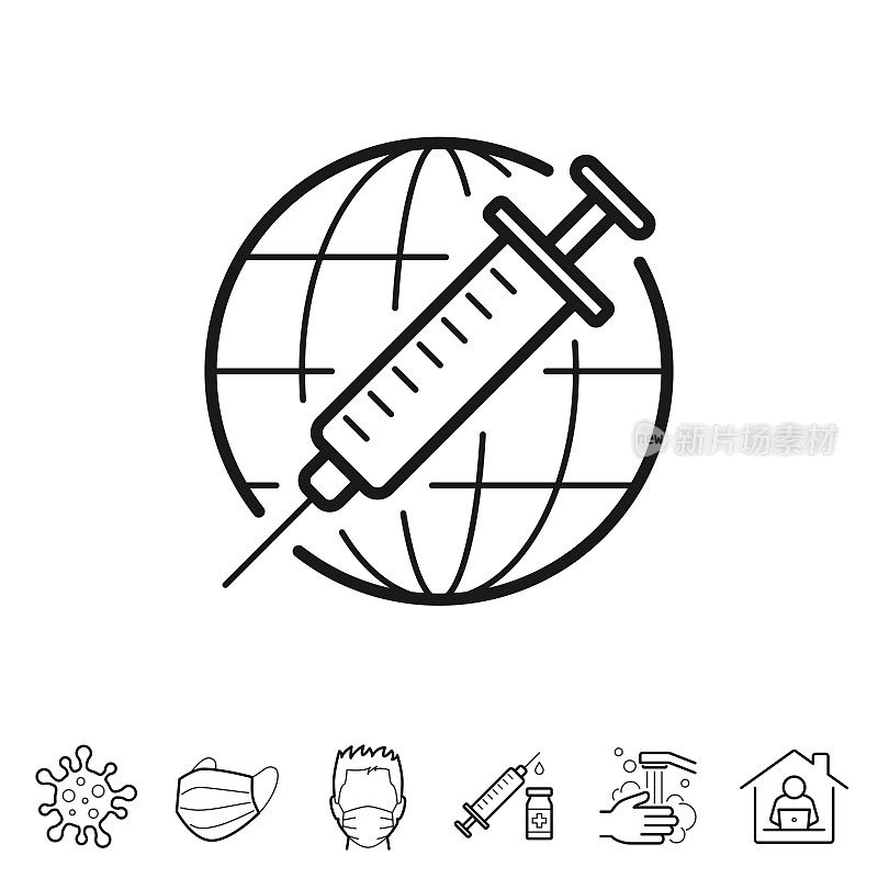 疫苗-全球疫苗接种。线条图标-可编辑的笔触