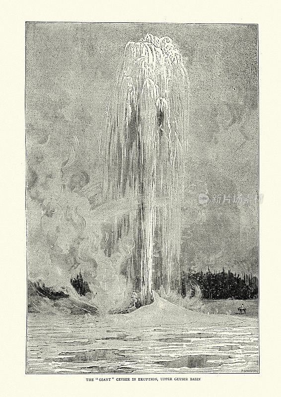 巨型间歇泉喷发，上间歇泉盆地，黄石，19世纪