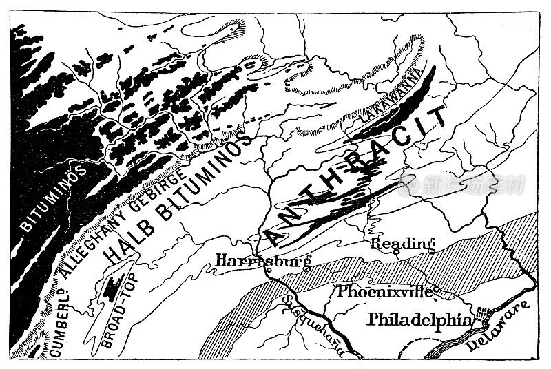 宾夕法尼亚州的无烟煤和空心地区的地图