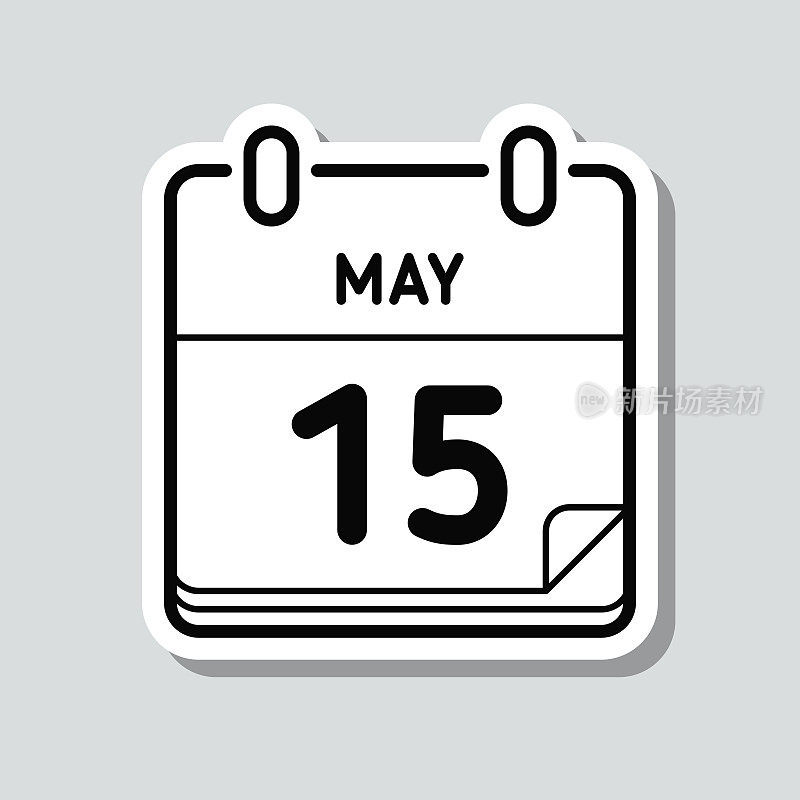 5月15日。灰色背景上的图标贴纸