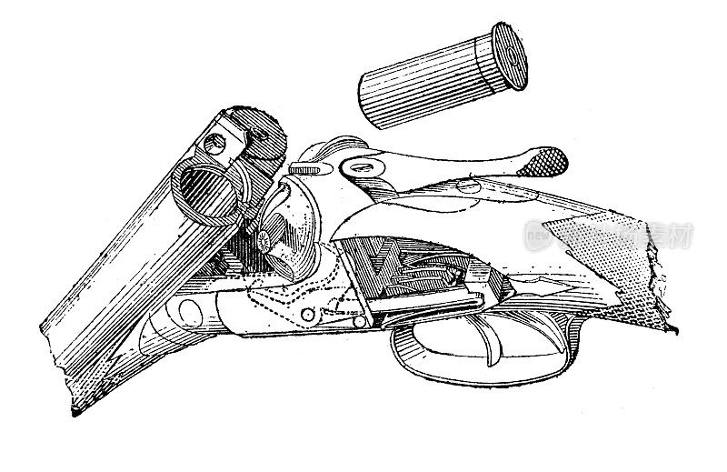 古董插图:步枪机械装置