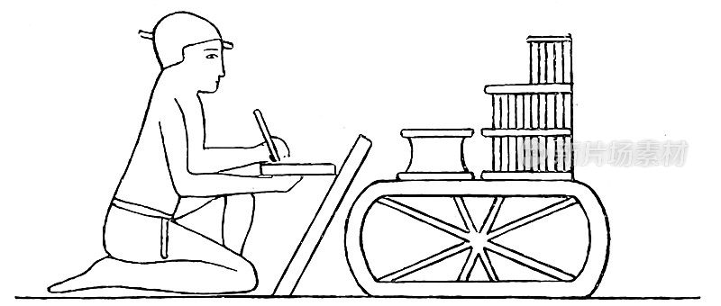 古埃及文化:作家，跪着，在低桌上写作