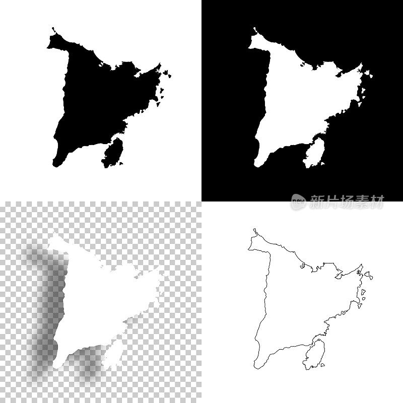 潘乃地图设计。空白，白色和黑色背景-线图标