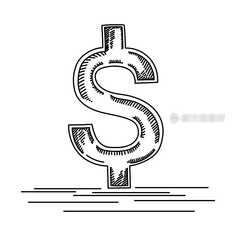 美元符号手绘草图图标，矢量插图