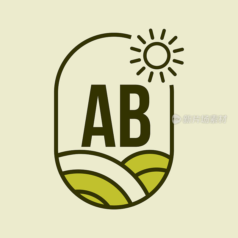 农业标志上的字母AB徽章模板。字母AB农业农场，农业企业，生态农场标志