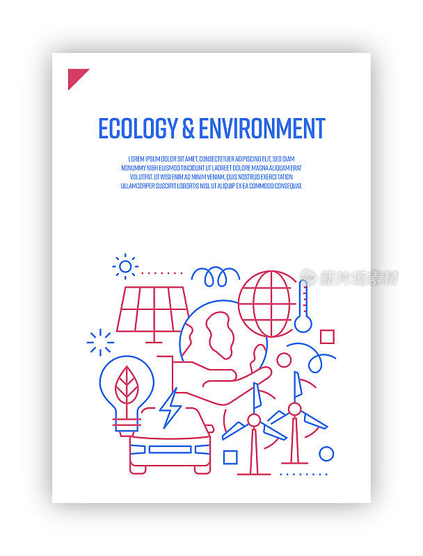 图解生态与环境概念向量集。线条艺术风格的网页，横幅，海报，印刷等背景设计。矢量插图。