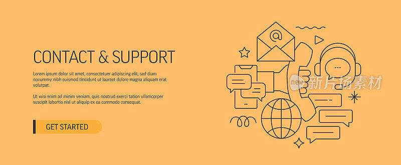 联系和支持相关的网站横幅线风格。现代设计矢量插图网页横幅，网站标题等。股票插图