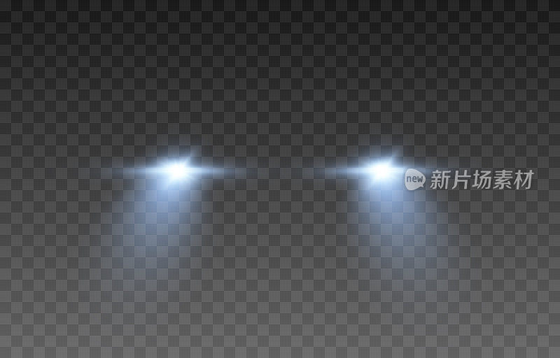 矢量光从前灯PNG。一辆汽车的前灯在一个孤立的透明背景上发出的光。圆形前灯，蓝光PNG。道路照明。PNG。