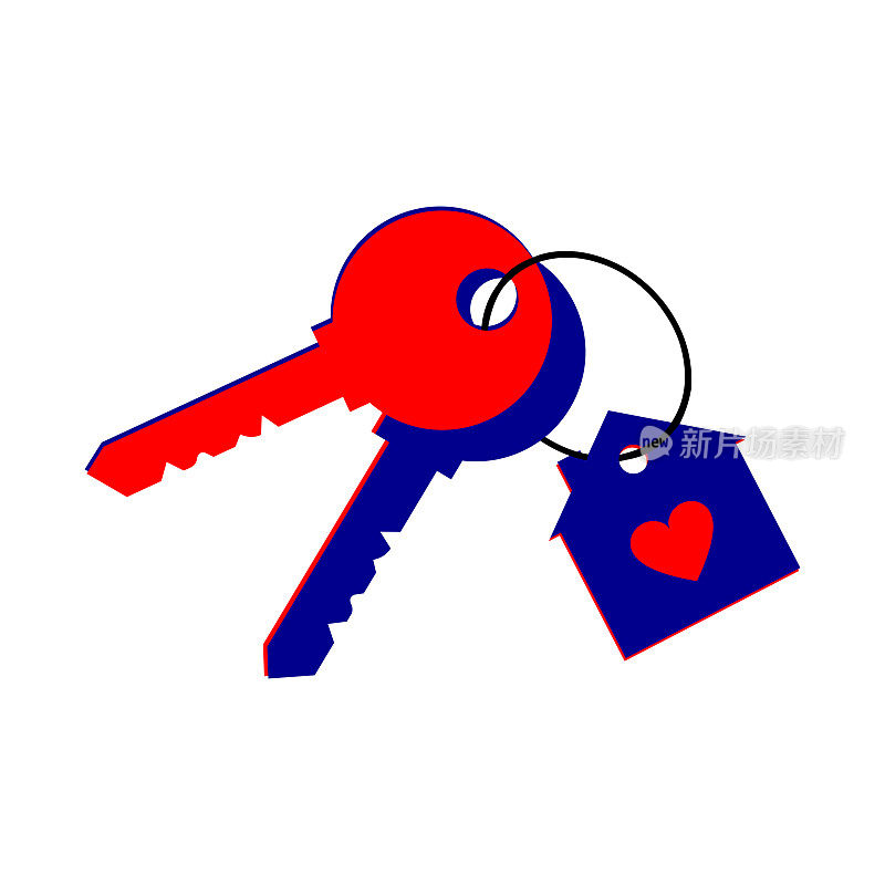 新建筑中房子或公寓的钥匙。住房是礼物。钥匙图标与钥匙链孤立在白色背景。向量。