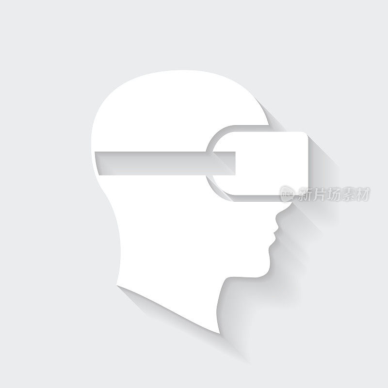 头戴VR虚拟现实头盔。图标与空白背景上的长阴影-平面设计