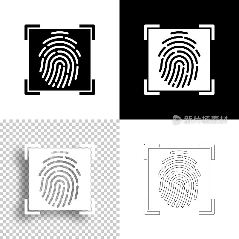 指纹扫描仪。图标设计。空白，白色和黑色背景-线图标