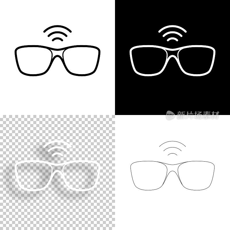 智能眼镜。图标设计。空白，白色和黑色背景-线图标