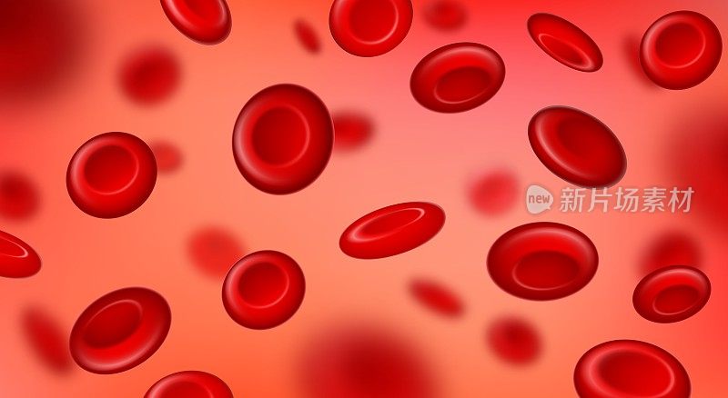 红细胞流动，红细胞背景。逼真的血液循环特写。血液学医学三维矢量概念