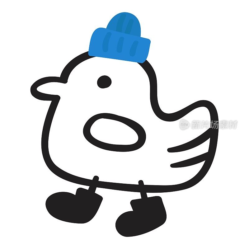 小鸟戴着蓝色的帽子。