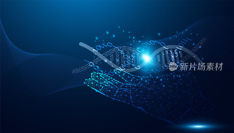 摘要，手，握，dna，基因编辑，科学，概念，基因编辑利用现代技术ai医学基因实验医学人类健康的蓝色背景未来主义