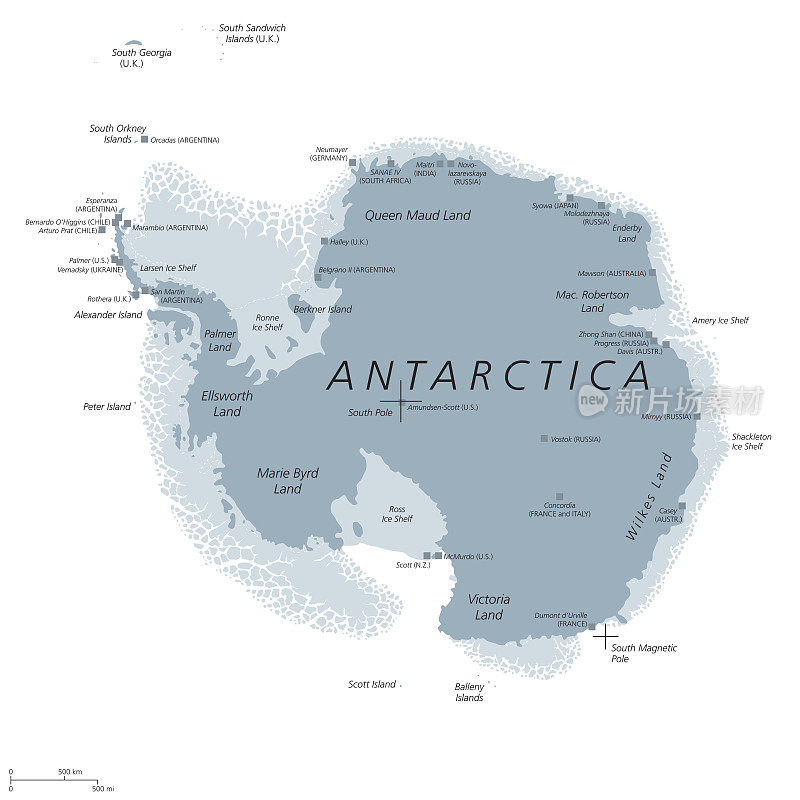 南极政治地图灰色