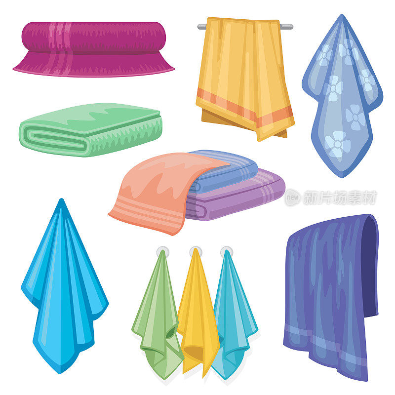 棉织物矢量毛巾。浴室和厨房的毛巾，家居和卫生标志
