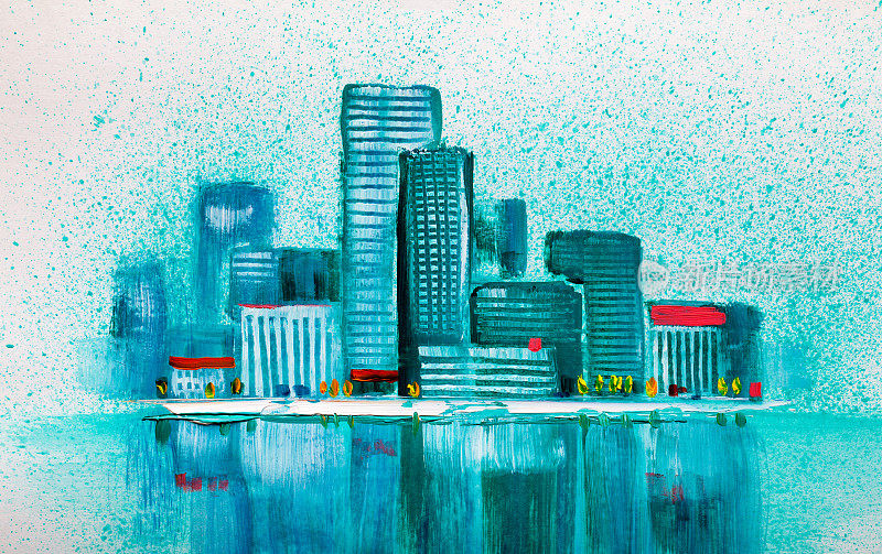 城市摩天大楼的抽象画。