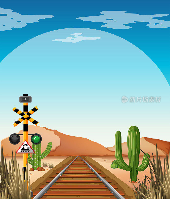 背景场景与铁路在沙漠领域