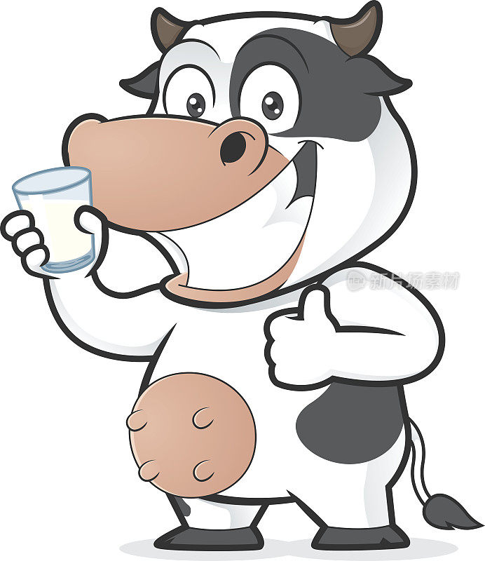 奶牛拿着一杯牛奶