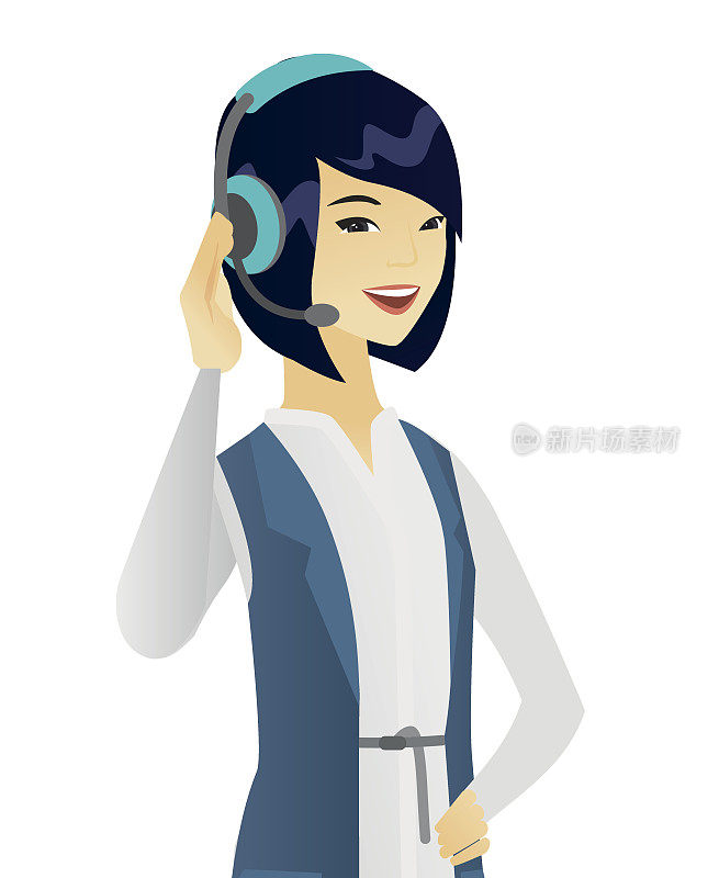 年轻的亚洲客户服务接线员戴着耳机