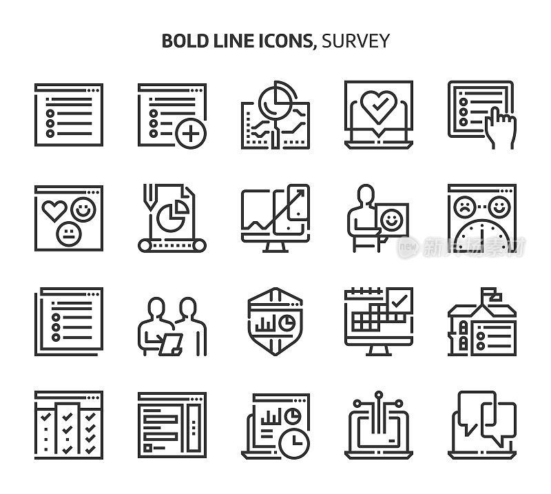 调查，粗体线条图标。