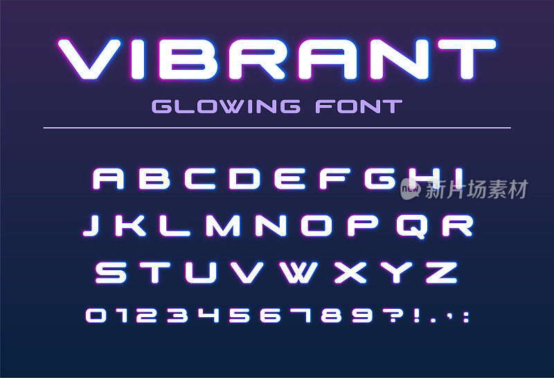 色彩鲜艳的字体。未来的，未来的，科技字母。霓虹字母和数字用于酒吧派对，城市夜间照明，高科技俱乐部标识设计
