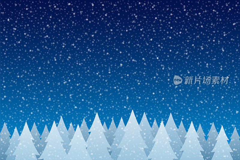 雪花飘落-宁静的圣诞景象与飘落的雪和冷杉树