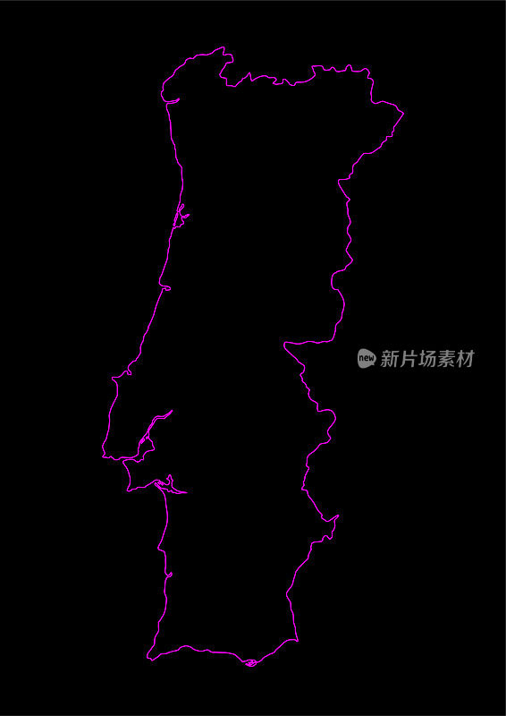 黑色背景下的葡萄牙霓虹灯地图