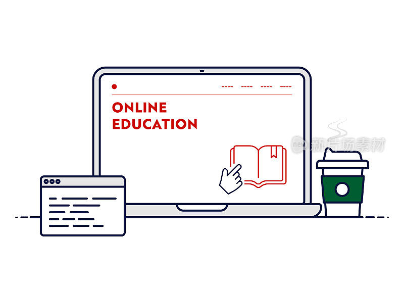 矢量线插图概念的在线教育。可编辑的描边和像素完美。