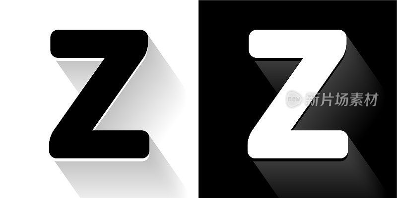 字母Z黑色和白色图标与长影子