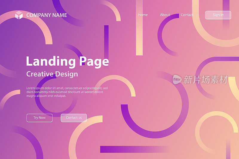 登陆页面模板-抽象设计与几何形状-时髦的紫色梯度