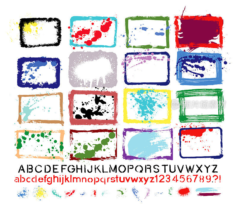 矢量手绘纹理边界和油漆喷溅集:艺术家自己的收藏