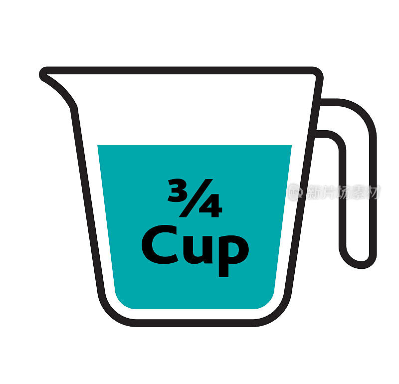 四分之三杯的量杯用于烹饪图标
