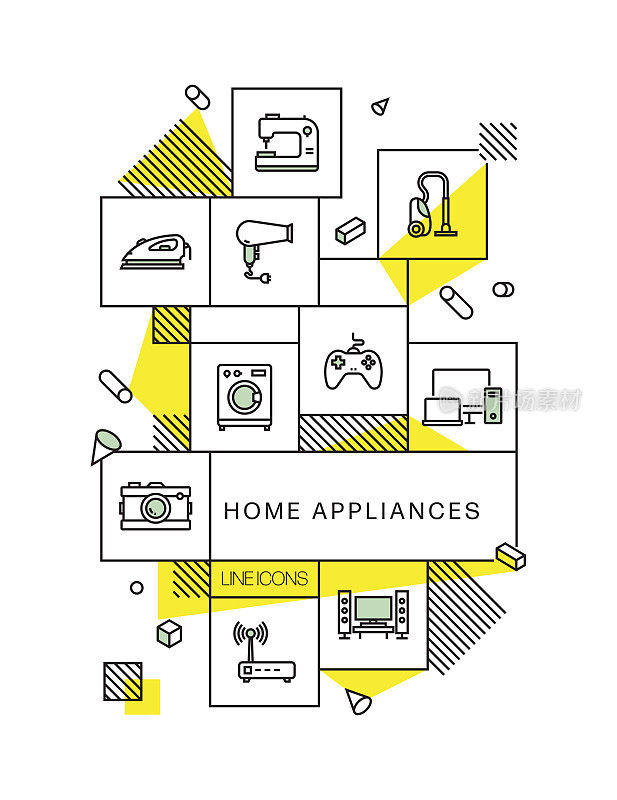 家用电器相关的现代线条风格矢量插图