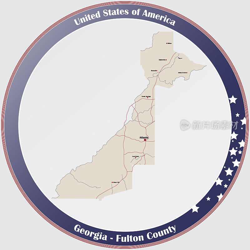 乔治亚州富尔顿县的地图