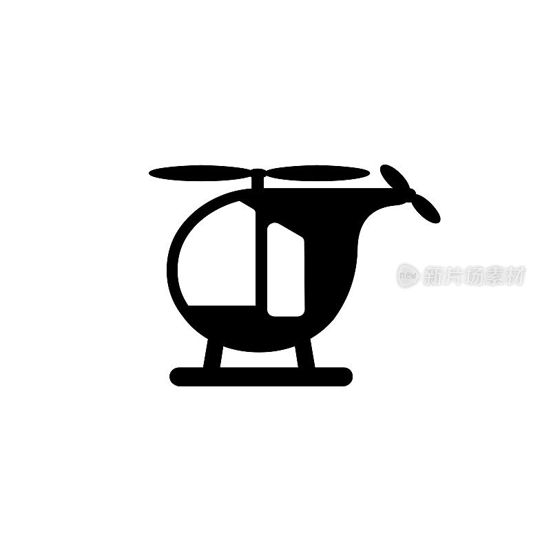 直升机矢量图标。孤立的直升机平面表情符号，表情符号-向量