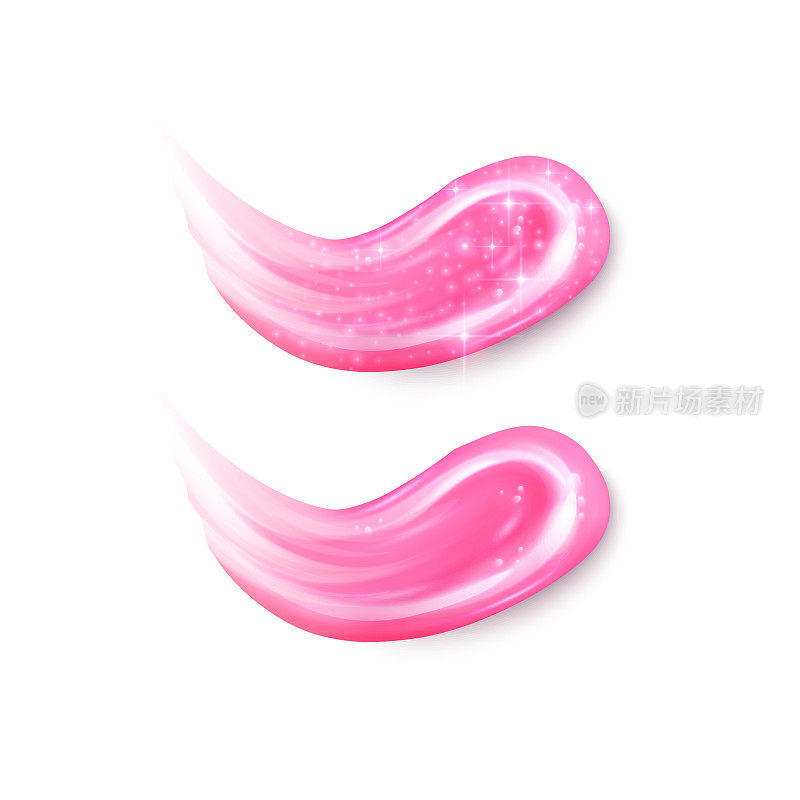 这是一款液体口红系列的插图，粉红色的液体口红在白色的背景上有闪光的纹理。装饰化妆品推广的设计元素