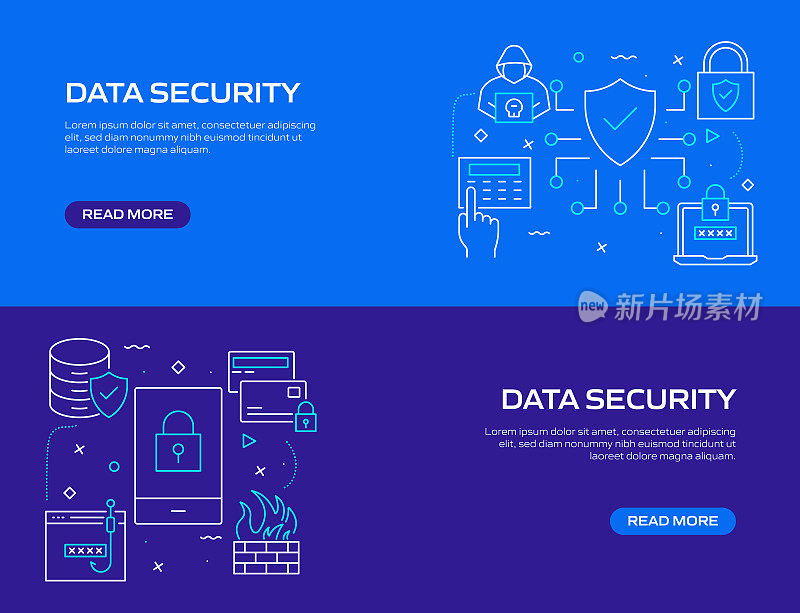 数据安全和网络安全相关的现代线条风格矢量插图