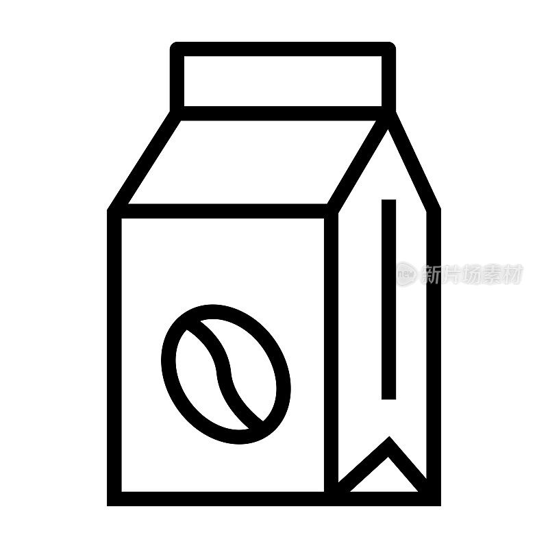 咖啡豆包装线图标,轮廓符号矢量插图
