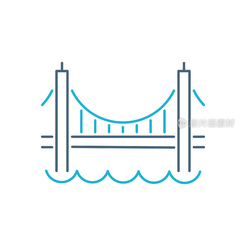 金门大桥。世界地标线图标。向量股票插图