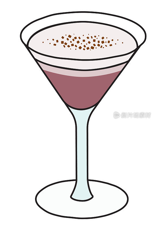 波尔图Flip经典的IBA列出了令人难忘的鸡尾酒在鹅卵石玻璃。以白兰地和波特酒为基酒，配以肉豆蔻粉。时髦的手绘涂鸦卡通风格矢量插图