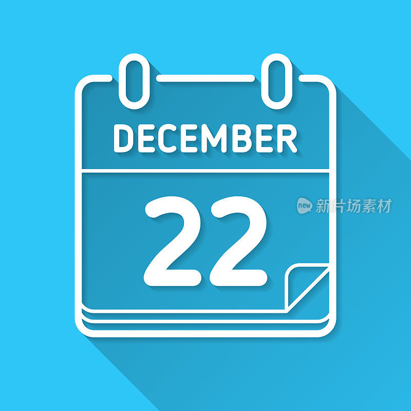 12月22日。图标在蓝色背景-平面设计与长阴影