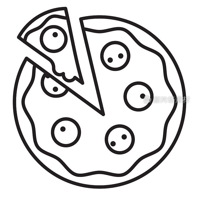 完整的披萨饼细线图标设置-可编辑的描边