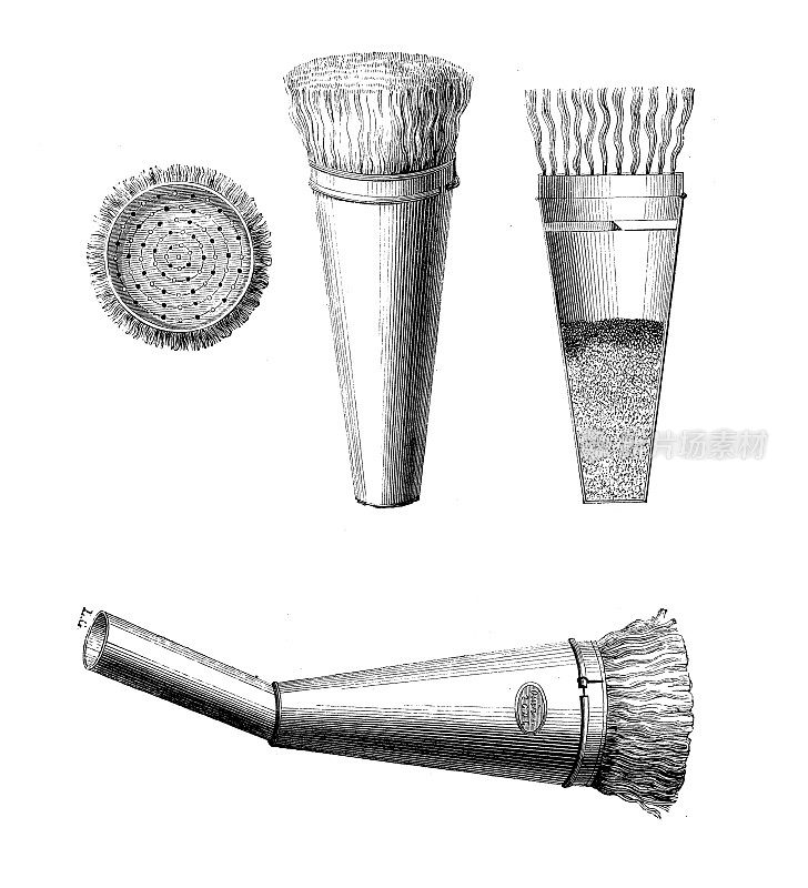 19世纪工业、技术、工艺的古玩插画:藤条硫化工具