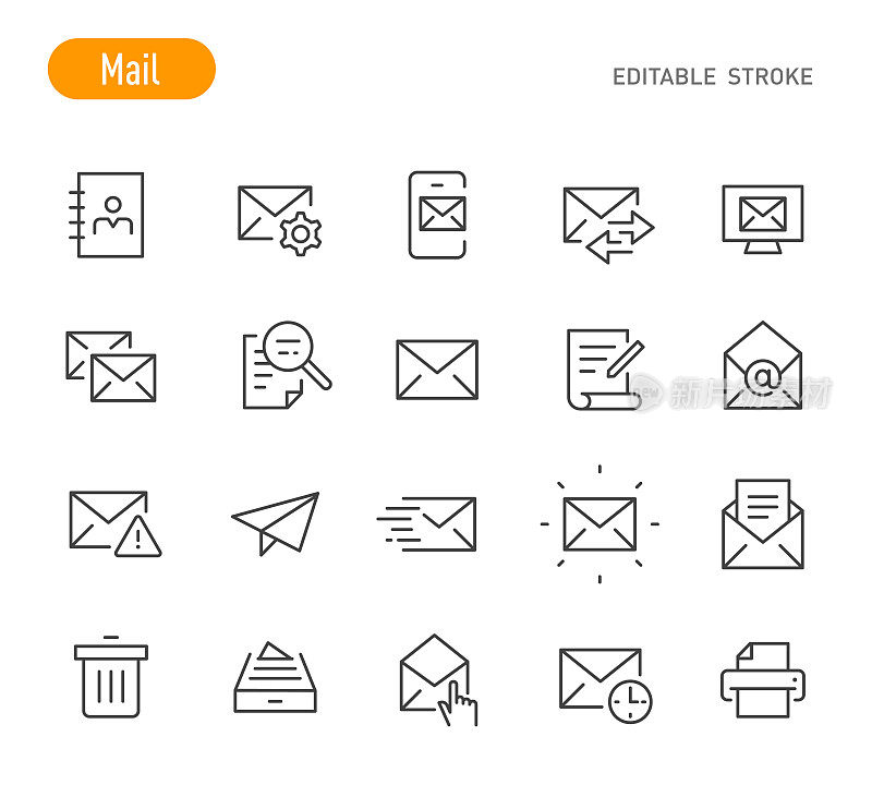 邮件图标-线系列-可编辑的笔画股票插图